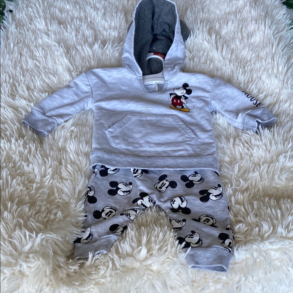 Disney Mickey Mouse Baby Hoodie and Pants Set - Gray 6 to 9 Months NWOT